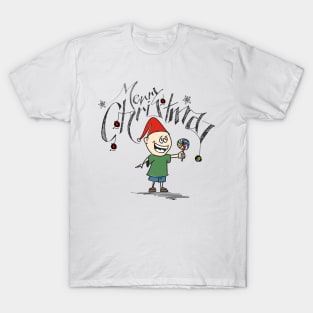 Little Boy Holding Candy Merry Christmas T-Shirt